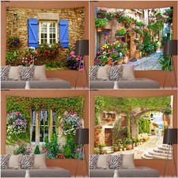 Garden Decorations Landscape Tapestry Street Plants Flowers Scenery Living Room Bedroom Tapestries Hippie Background Wall Tablecloths Decor 230511