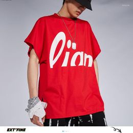 Men's T Shirts ExtFination | Fashion Hip Hop Men Summer Red 2023 Korean Graphic Man Loose Short Sleeve Tees Male Print Shirt Clothes