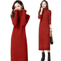 Women's Sweaters High-necked Long Sweater Women's Thick Autumn Winter Loose Outwear Twist Base Dresses Knitted Dress Women Turtle Neck