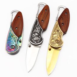 Mini Folding Keychain KnifePortable Stainless Steel Blade Pocket Knife Small Hanging utility Knives Multifunctional Wood Handle knife