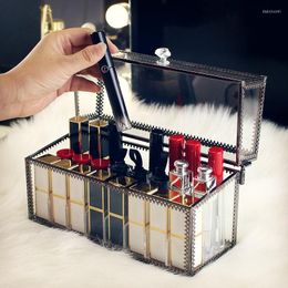 Storage Bottles Retro Makeup Box Lipstick Cosmetic Organiser Metal Shelf Home Desktop Decoration With Lid