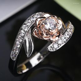 Cluster Rings Exquisite Silver Plated Rose Flower Women's Ring White CZ Zircon Party For Wedding Band Engagement Jewellery Xmas Gifts