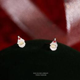 Stud Earrings Women's 925 Sterling Silver Santa Claus For Ladies Unique Design Unusual Personality Ear Jewelry