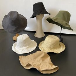Berets Foldable Bucket Hat For Women Girls Summer Sun Fisherman Visor Cap Anti-UV Wide Brim Sunscreen Hats Cotton Caps Spring LM79
