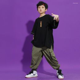 Stage Wear Kid Cool Hip Hop Clothing Graphic Tee Oversized T Shirt Top Tactical Cargo Pants For Girls Boys Jazz Dance Costume Clothes