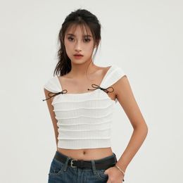 Women's Tanks Vintage 2000s Bow Wide Shoulder Straps Vests Tops Chic Summer Women Sleeveless Square Neck Slim Fit Crop Tank Streetwear