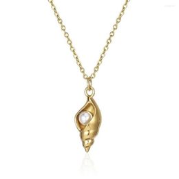 Chains Stainless Steel Summer Beach Conch Pendant Necklace Women Fashion Pearl Jewelry Gift