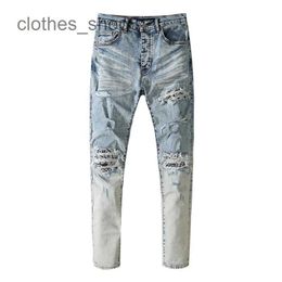 designer jeans Men's Jean Amirres Denim Mens Pants OFF wash blue hole make old cashew flower light color slim men and women high street fashion brand 5S8B