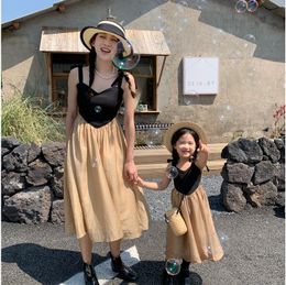 Family Matching Outfits Summer fashion chiffon family heart patchwork slip matching dresses MOM and daughter French retro style princess dress 230511