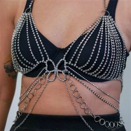 2023 Luxury Ultra Flash Drill Butterfly Chest Chain Lady Sexy Fashion Bling Crystal Stream Bra Body Chain Jewellery Accessories