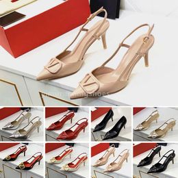 Brand Sandals for Women High Heels Casual Shoes Summer Classics Metal V-buckle Thin Heel 6cm 8cm 10cm Genuine Leather Sexy Shallow Women's Wedding Shoes L1