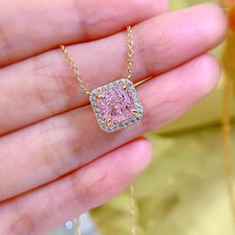 Chains 2023 Luxury Surround Set With 3 Clareidon Square Pink Diamond Collar Necklace For Women's Elegant Style