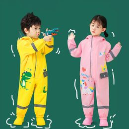 Rain Gear 1-12 Years Old Kids Jumpsuit Waterproof Baby Cartoon Dinosaur Raincoat Children Rainwear And Rain-proof Pants Set 230511