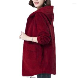 Women's Trench Coats Corduroy Hooded Jacket Women Mid-Long Spring 2023 Autrumn Korean Middle Aged Mother Windbreaker Loose Wild Coat 492