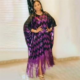 Ethnic Clothing Loose Long Dress Sexy Robe African Dresses For Women Muslim National Costume Sequined Round Neck Bat Sleeve 2023 Summer