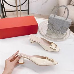 With Box Designer Heels Women Dress Shoes Belle Vivier Metal Buckle Mules Womens Sandals slip-on distinct Skyscraper heel square toe Wedding Party 2cm 5cm