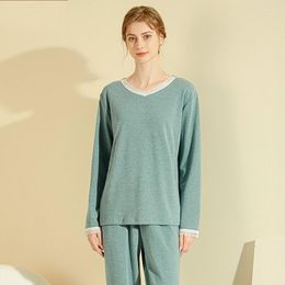 Women's Sleepwear Autumn Winter Women Lace Patchwork Pajama Sets Female Warm Suit Long Sleeve V-neck Collar T Shirt & Pants XXL