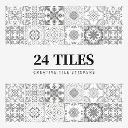 Party Decoration 24PCS Wall Sticker Grey Moroccan Vintage Art Waterproof Vinyl Peel and Stick Tile Stickers Home Decor Kitchen Bathroom DIY Decal 230510