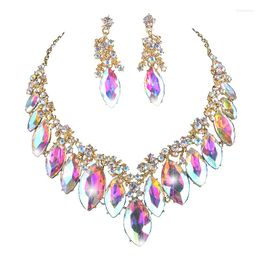 Necklace Earrings Set Marquise AB Colour Crystal Pageant Bridal Women Party Wedding Dress Rhinestone For Christmas Gift