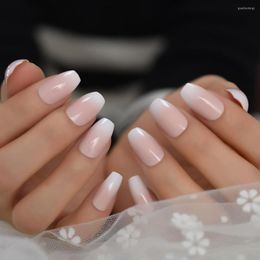 False Nails Ombre Pink Coffin French Fake Ballerina Gradient Press On Faux Ongles Tips Daily Office Finger Wear