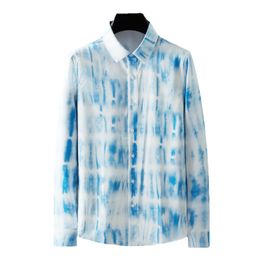 New Blue Shades Men's Shirts Luxury Long Sleeve Geometric Pattern Printing Simple Slim Drape Effect Casual Male Dress Shirts