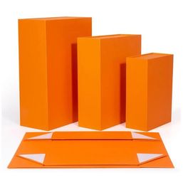 Wholesale Orange Magnetic Gift Packaging Boxes Luxury Paperboard Gift Boxes Folding Rigid Box Hair Wigs Wedding Favour