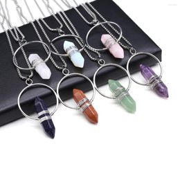 Chains Natural Stone Necklace Amethyst Opal Hexagonal Prism Shape Pendant Neutral Style Jewellery Charm Gift For Men And Women