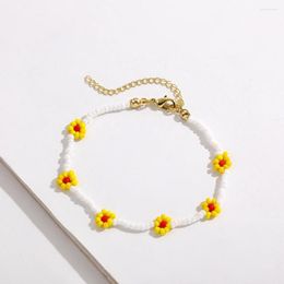 Link Bracelets Boho Handmade Woven Tiny Seed Beaded Bracelet Charm Flower Little Daisy For Women Party Jewellery Gifts