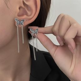 Stud Earrings Fashion Silver Colour Butterfly Tassel Earring For Women Girls Simple Vintage Geometric Metal Chain