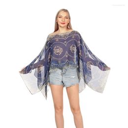 Scarves Women Scarf Shawl Bohemian Style Poncho Chain Printed Sunscreen Sun Protection Beach Bikini Cover