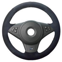 Steering Wheel Covers Alcantara Leather Black Suede Cover Hand-stitched For E60 530i E63 E64 635DSteering CoversSteering