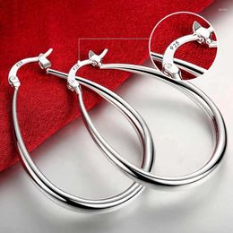 Hoop Earrings LINJING 41mm 925 Sterling Silver Flat Circle Large For Women Lady Fashion Charm High Quality Wedding Jewellery Gift