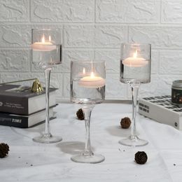 clear glass long stem glass crystal tealight floating tall candle holders 3 size set table centerpiece for wedding home decor