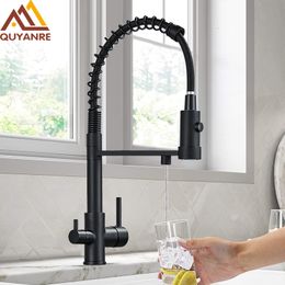 Kitchen Faucets Black Filtered Water Dual Spout Faucet Mixer Purification Crane For 230510