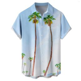 Men's Casual Shirts Hawaiian Shirt For Mens Palm-tree 3d Print Short Sleeve Blouse Beach Holiday Top Summer Oversized Men's Clothing