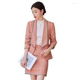 Two Piece Dress Elegant Autumn Spring Women Formal Skirt Suit High End Female Blue Orange Shawl Collar Set For Office Ladies Work Wear