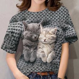 Women's T-Shirt Summer New Women's T-Shirts Funny 3D Cat Print Tees Trendy Girl Style Short Sleeve Street Trend O-neck Tops Daily Loose Pullover P230511