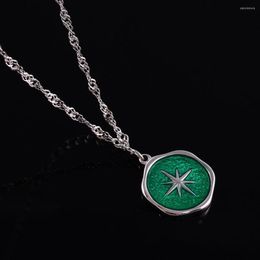 Chains Green Round Octagram Ancient Greek Style Tag Lady Necklace