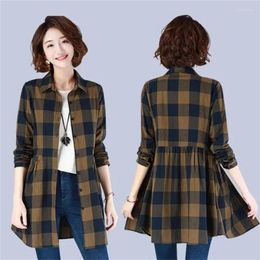 Women's Trench Coats Elegan Velvet Plaid Shirt Women's Autumn Winter Long-Sleeve Mother Fashion Windbreaker Middle-Aged Elderly Thick