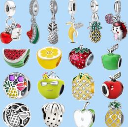925 silver beads charms fit pandora charm Dangle New Cute Fruit Banana Apple Pineapple Bead