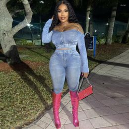 Women's Two Piece Pants Sexy Off The Shoulder 2 Sets Women Outfit Bodycon Slash Neck Crop Top And Pencil Suit Party Club Birthday Outfits
