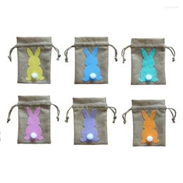 Storage Bags Easter Faux Linen Candy Drawstring Tail Gift Pouches Holiday Party Supplie Decoration 6Pcs