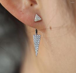 Stud Earrings 2023 Micro Pave Cz Double Triangle Side Jacket Cubic Zirconia Women 925 Sterling Silver Earring