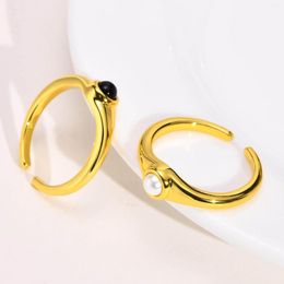 Wedding Rings White/Black Agate Pearl Opening Ring For Women Simple Cool Fashion Black Stone Jewelry Valentine's Day Gift