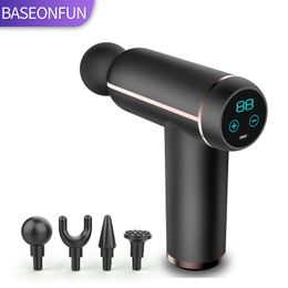 Full Body Massager BASEONFUN LCD Massage Gun Portable Percussion Pistol Massager For Body Neck Deep Tissue Muscle Relaxation Gout Pain Relief 230510