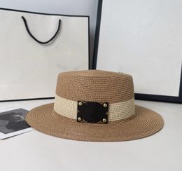 Spring and summer new presbyard leather flat top wide brim straw hat sun hat sun visor beach top hat ins wind casual Classic