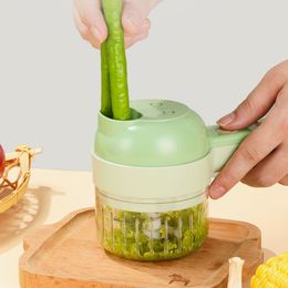 Fruit Vegetable Tools Electric 4 In 1 Handheld Vegetable Cutter Set Durable Chili Vegetable Crusher Kitchen Tool USB Charging Ginger Masher Machine 230511