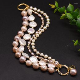 Link Bracelets Real Natural Fresh Water Baroque Pearl Charm Baralets For Women Wedding Girls Vintage Jewelry Original Design Accessories