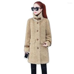 Women's Fur 2023 Thick And Warm Lamb Velvet Jacket Women's Mid-Long Autumn Winter Faux All-In-One Particle Coat Female