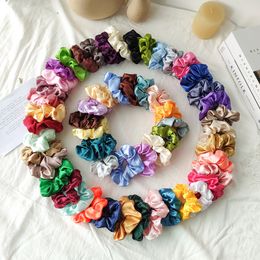 Party Favor 60 color Women Silk Scrunchie Elastic Handmade HairBand Solid Color Large Intestine Hair Ring Ponytail Headband T9I002305